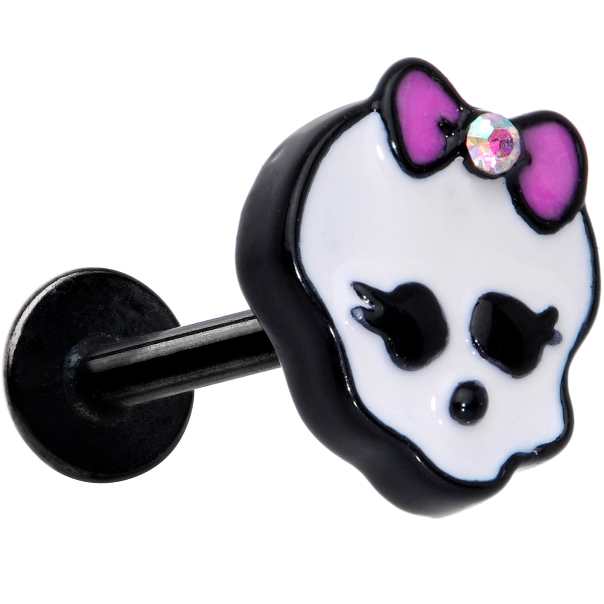 16G 5/16 Aurora Gem Black Kawaii Skull Labret Monroe Tragus