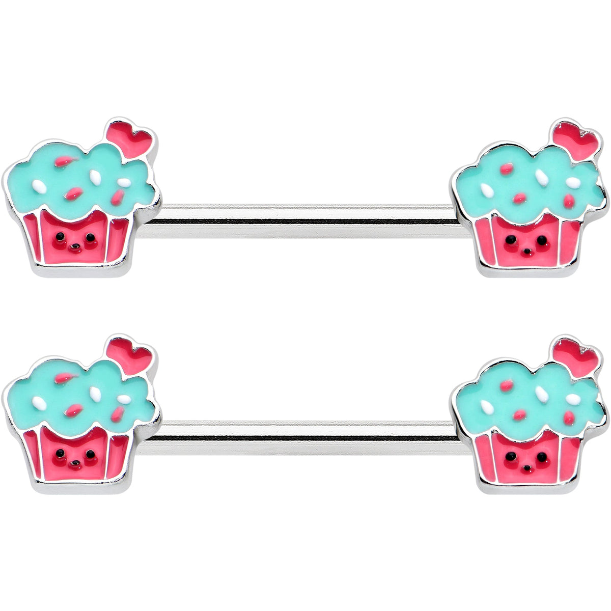 14G 9/16 Sweet Happy Cupcake Barbell Nipple Ring Set