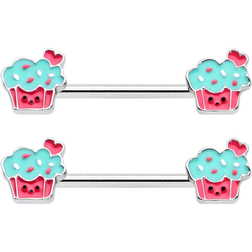 14G 9/16 Sweet Happy Cupcake Barbell Nipple Ring Set