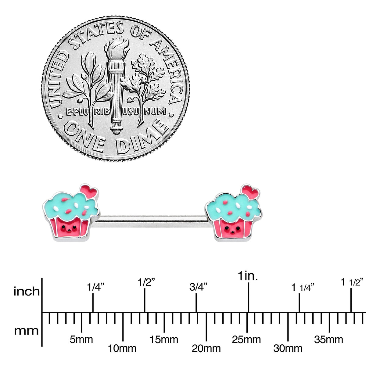 14G 9/16 Sweet Happy Cupcake Barbell Nipple Ring Set