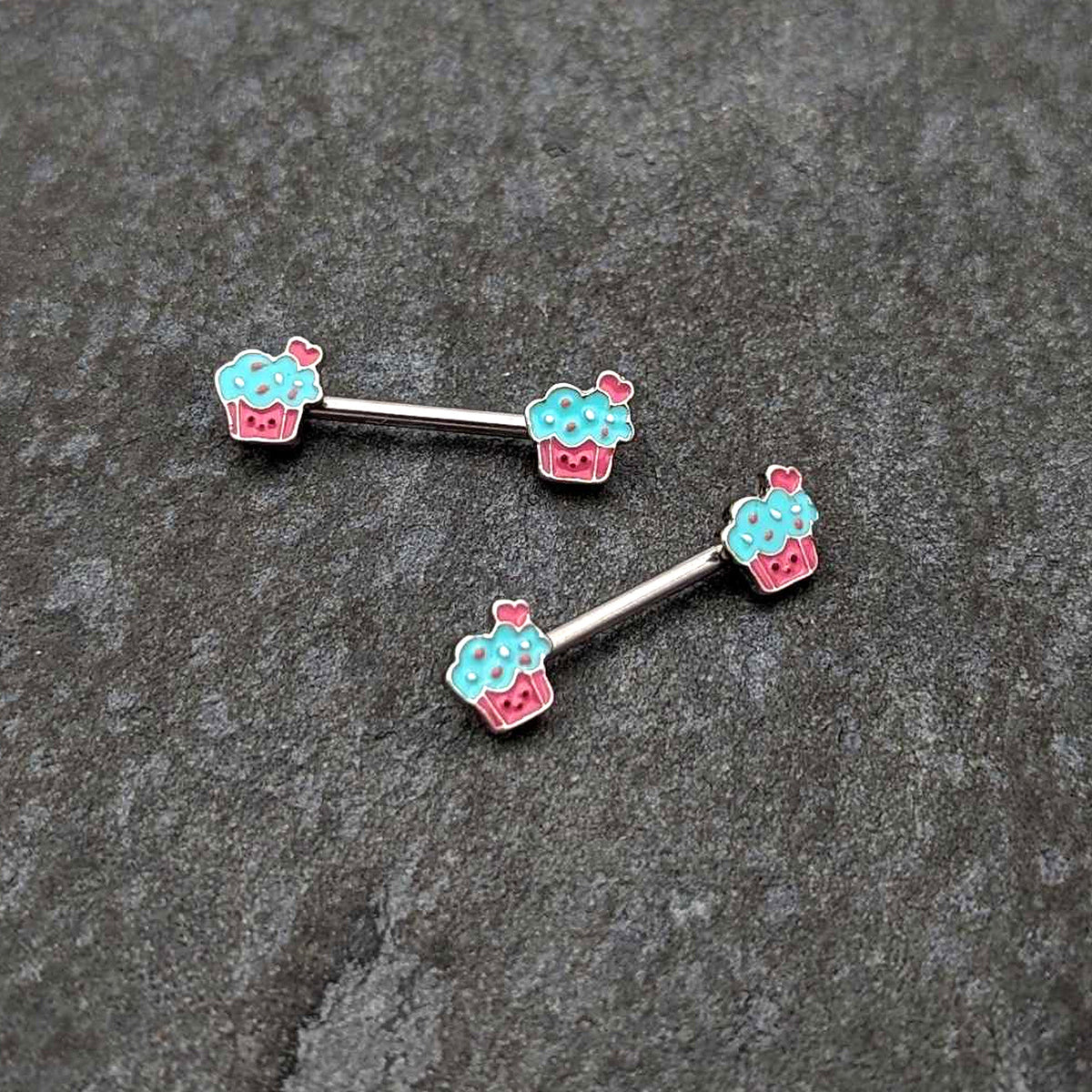 14G 9/16 Sweet Happy Cupcake Barbell Nipple Ring Set