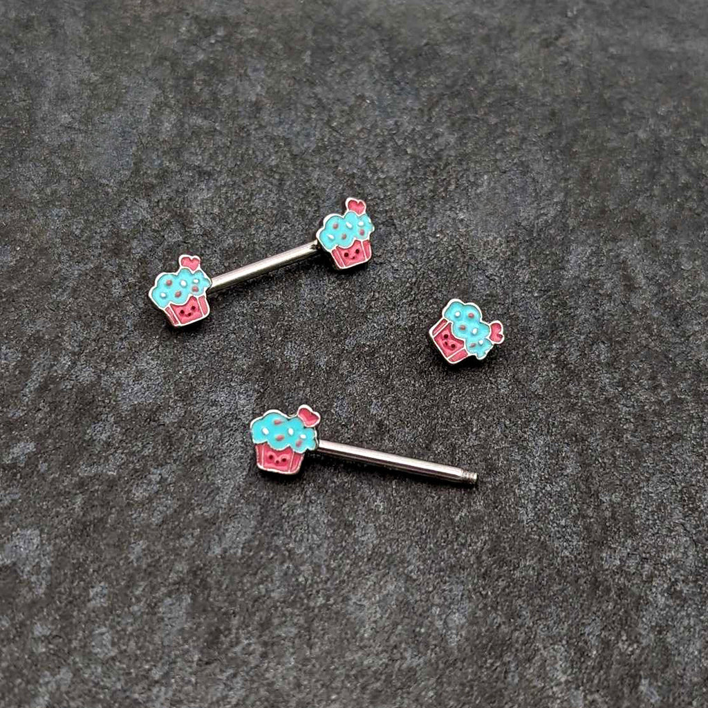 14G 9/16 Sweet Happy Cupcake Barbell Nipple Ring Set
