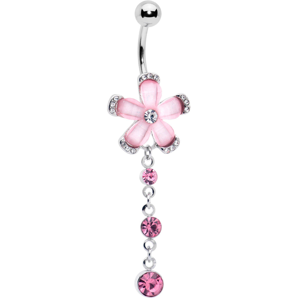 Pink Clear Gem Retro Flower Glamour Dangle Belly Ring