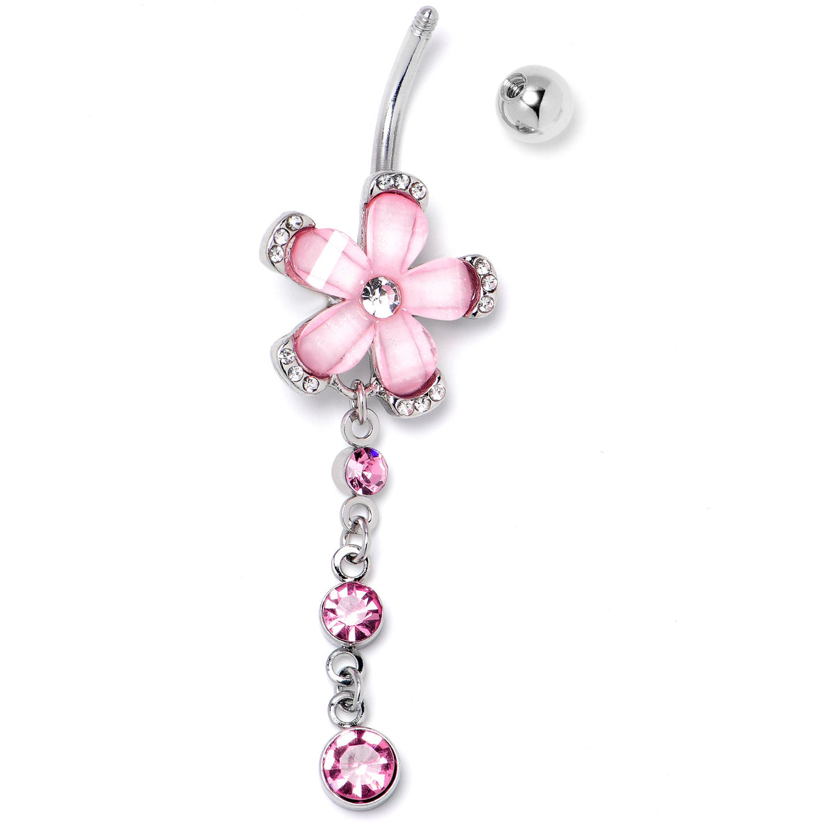 Pink Clear Gem Retro Flower Glamour Dangle Belly Ring