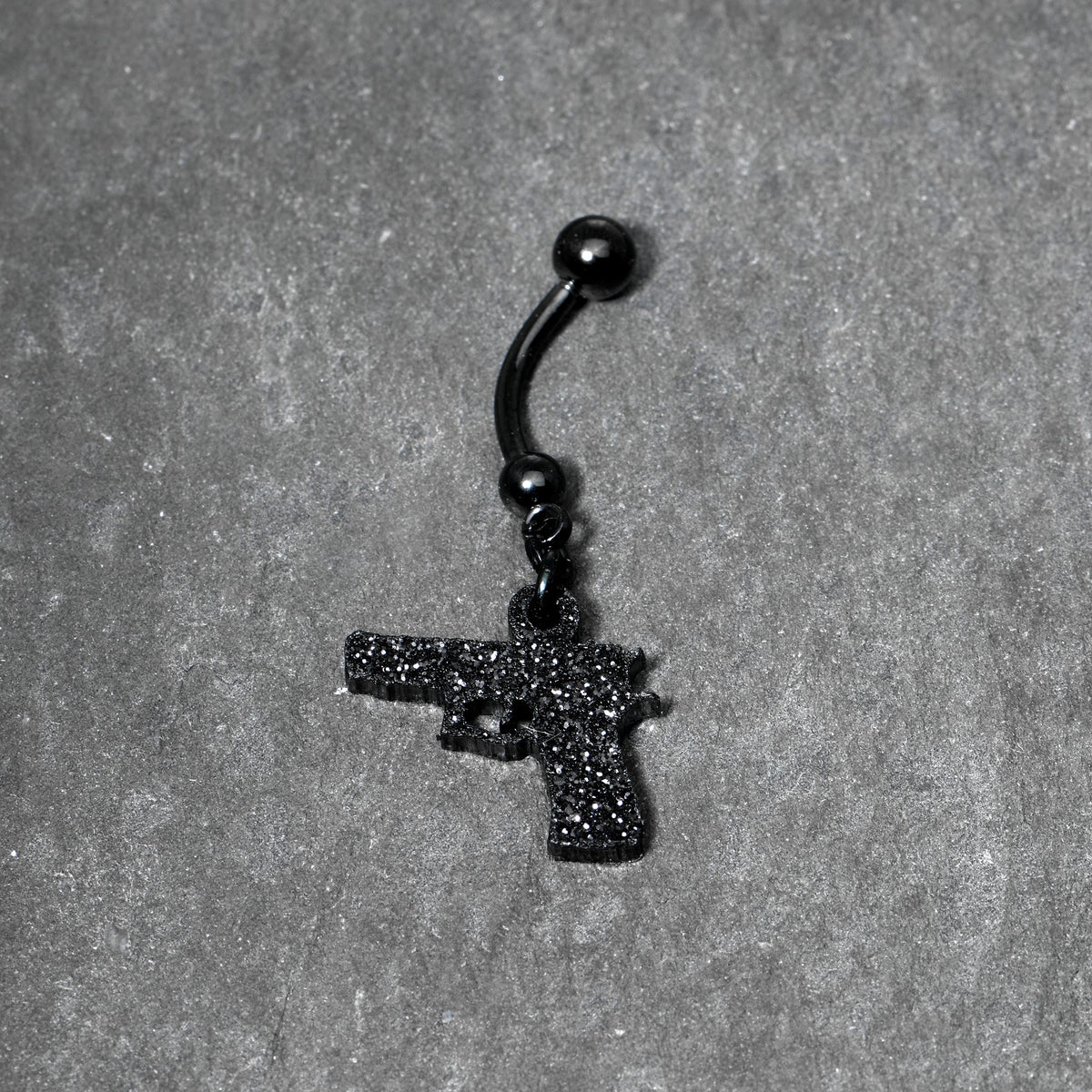 Jet Black Glitter Gun Dangle Belly Ring