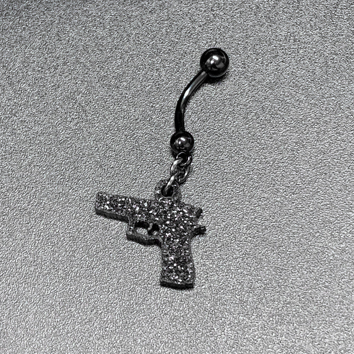 Jet Black Glitter Gun Dangle Belly Ring